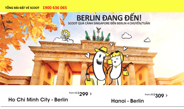 Scoot khuyến mãi vé máy bay đi Berlin Anh giá rẻ