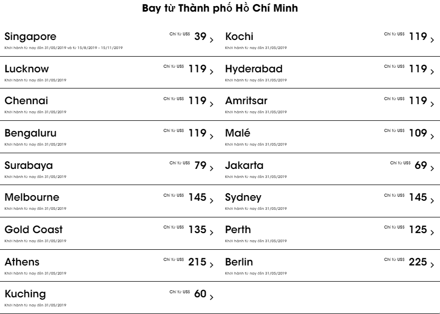 Giá vé máy bay khuyến mãi Scoot hành trình Hồ Chí Minh
