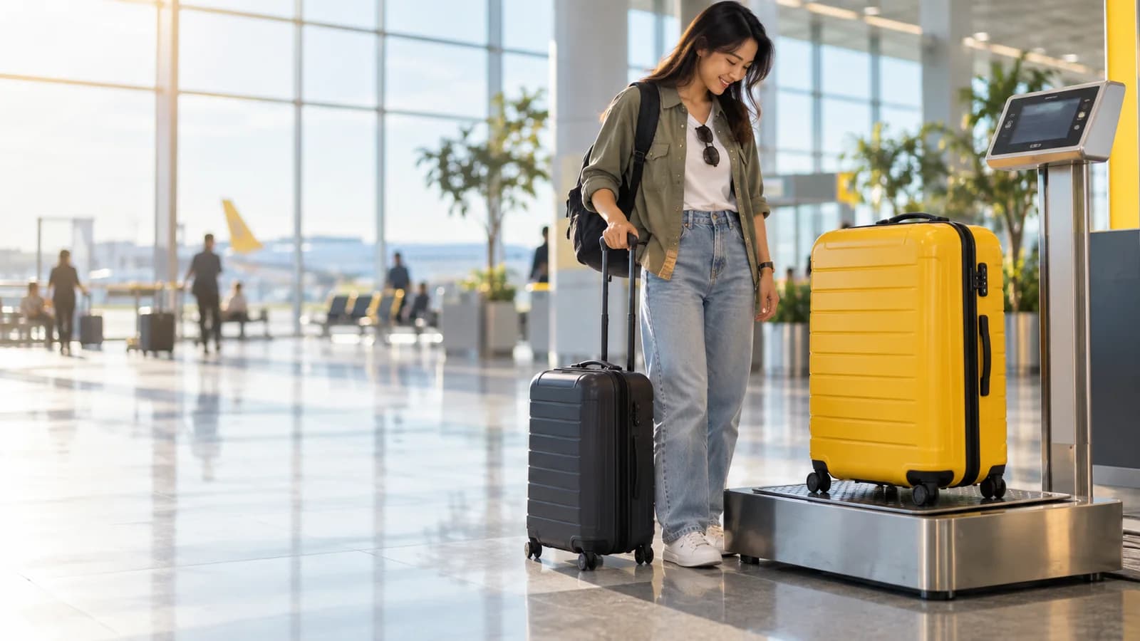 Minh họa cân vali trước khi ký gửi